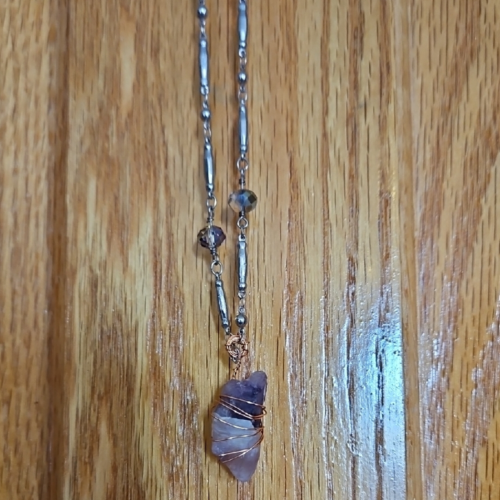 Handmade Silver and Purple Wire-Wrapped Pendant Necklace